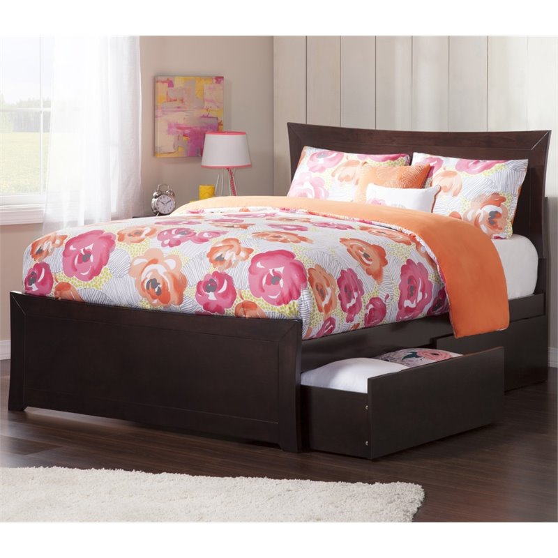 AFI Metro Solid Wood Queen Bed and Footboard with Storage Drawers in Espresso