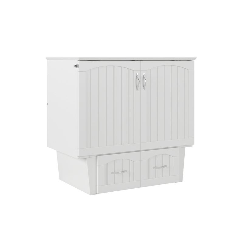 Nantucket Twin Wood Murphy Bed Chest with Mattress and Built-in Charger in White