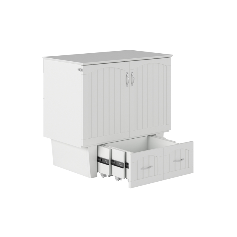 Nantucket Twin Wood Murphy Bed Chest with Mattress and Built-in Charger in White