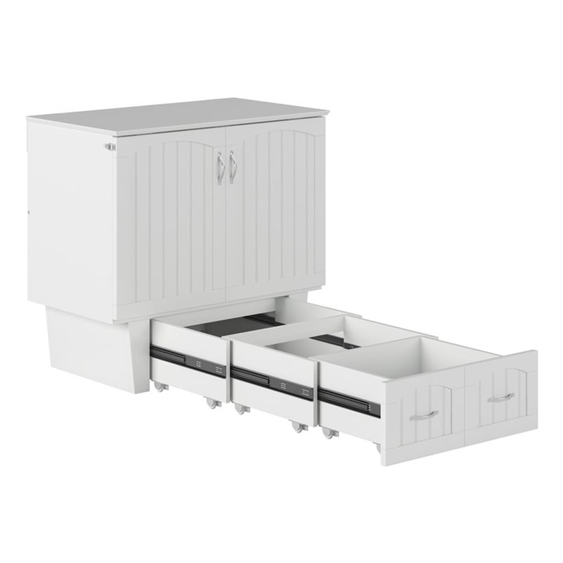 Nantucket Twin Wood Murphy Bed Chest with Mattress and Built-in Charger in White