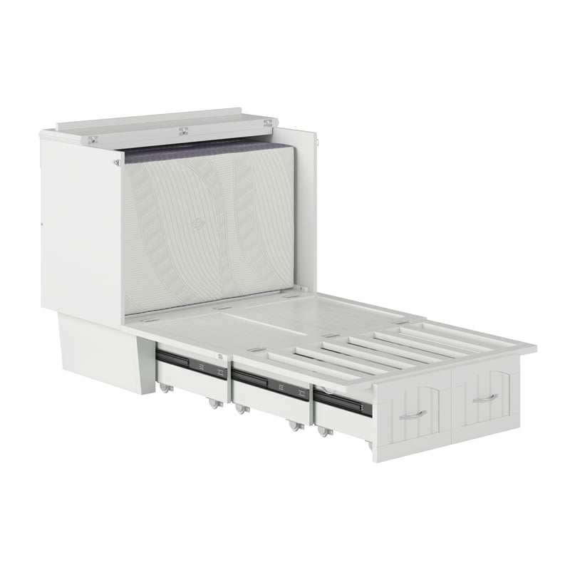 Nantucket Twin Wood Murphy Bed Chest with Mattress and Built-in Charger in White