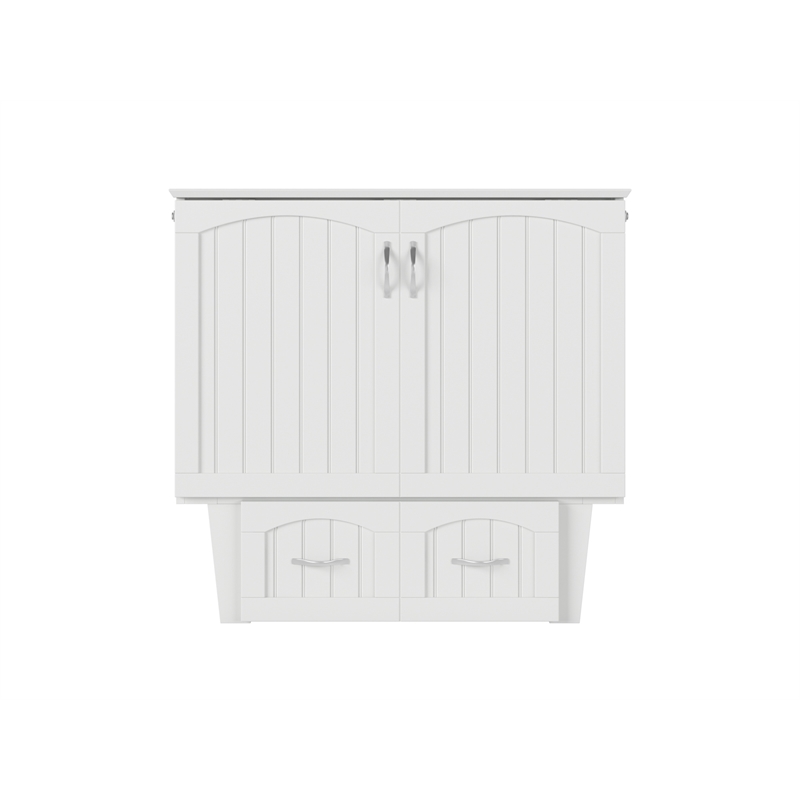 Nantucket Twin Wood Murphy Bed Chest with Mattress and Built-in Charger in White