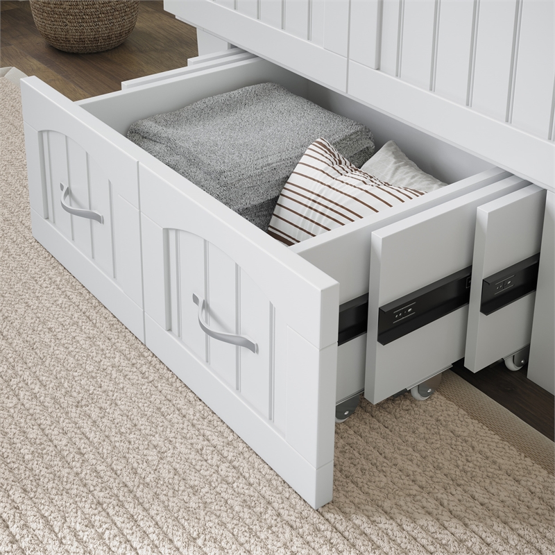 Nantucket Twin Wood Murphy Bed Chest with Mattress and Built-in Charger in White