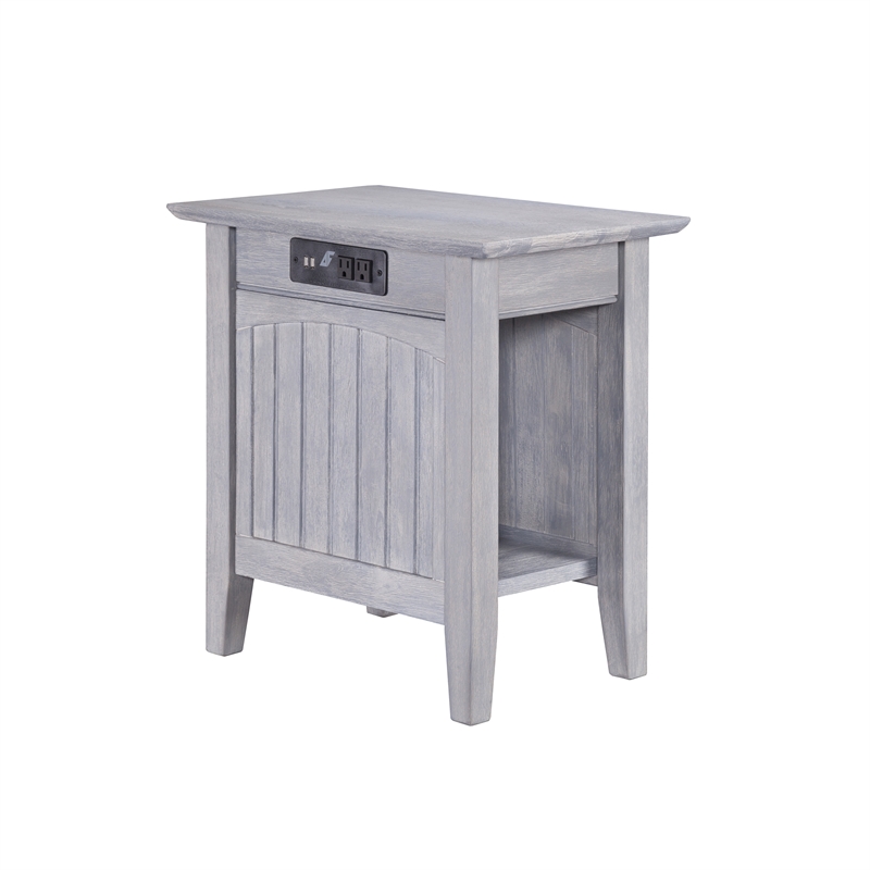 AFI Nantucket Solid Wood Side Table with Device Charger in Driftwood