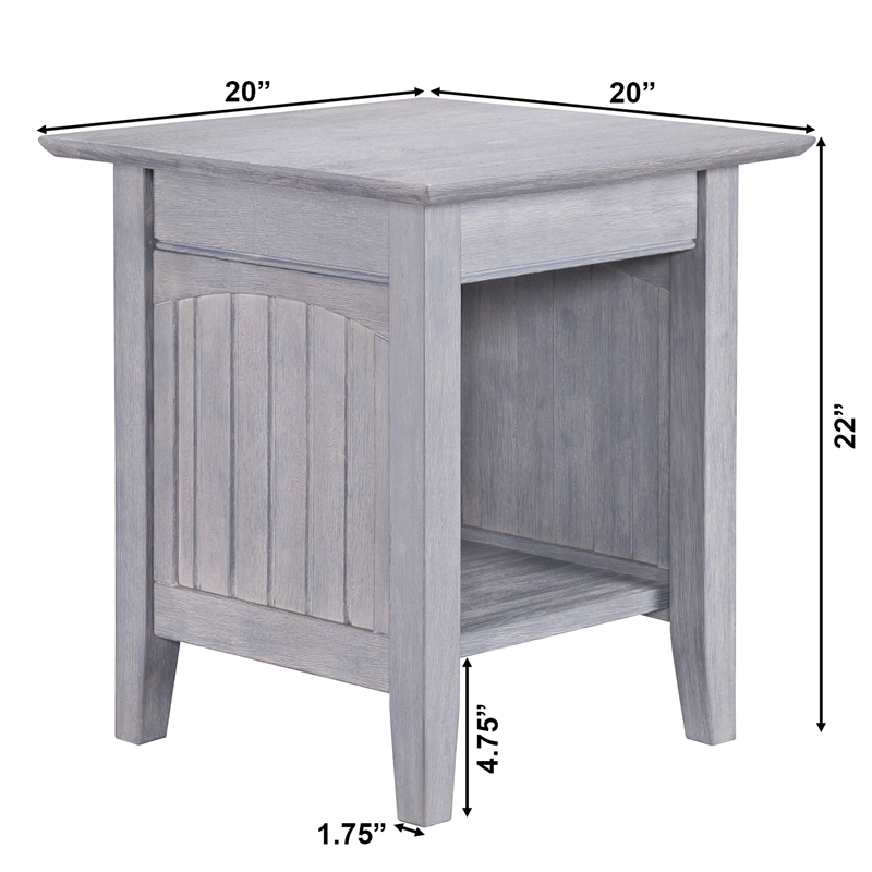 AFI Nantucket Solid Wood Traditional End Table with Shelf in Driftwood