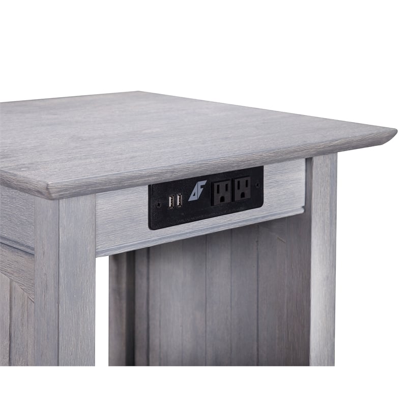 AFI Nantucket Solid Wood End Table with Charger in Driftwood