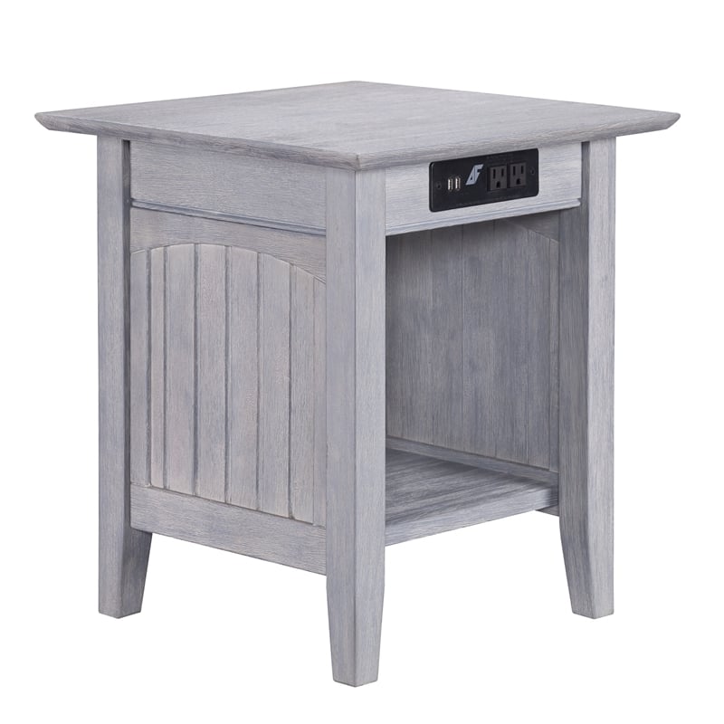 AFI Nantucket Solid Wood End Table with Charger in Driftwood