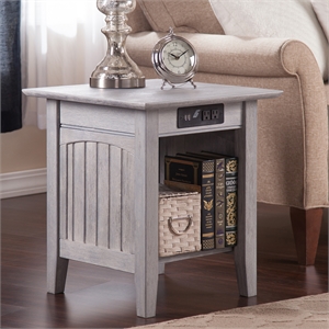 AFI Nantucket Solid Wood End Table with Charger in Driftwood