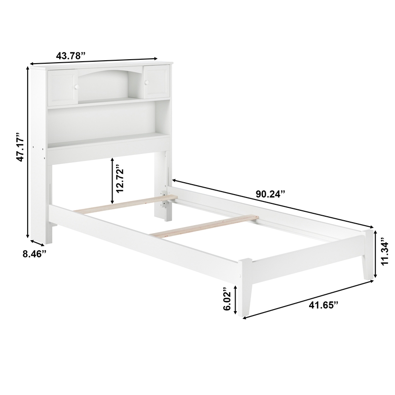 AFI Newport Twin XL Solid Wood Bookcase Bed in White