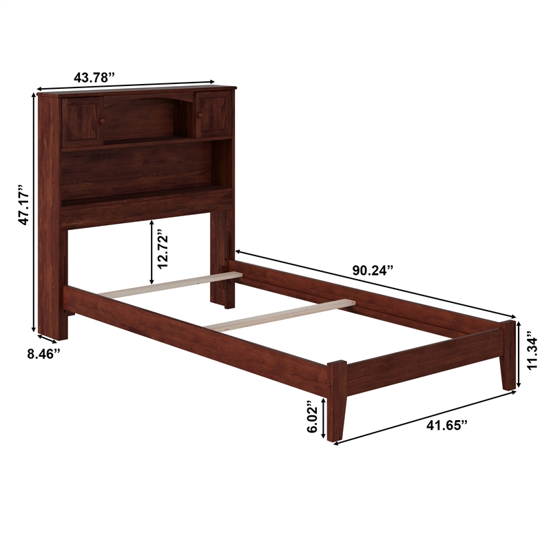 AFI Newport Twin XL Solid Wood Bookcase Bed in Walnut