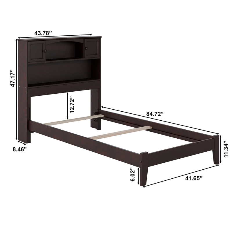 AFI Newport Twin Bookcase Solid Wood Bed in Espresso