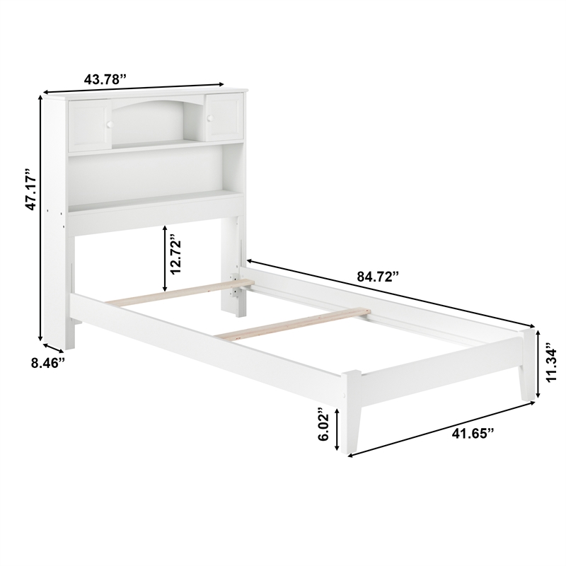 AFI Newport Twin Bookcase Solid Wood Bed in White