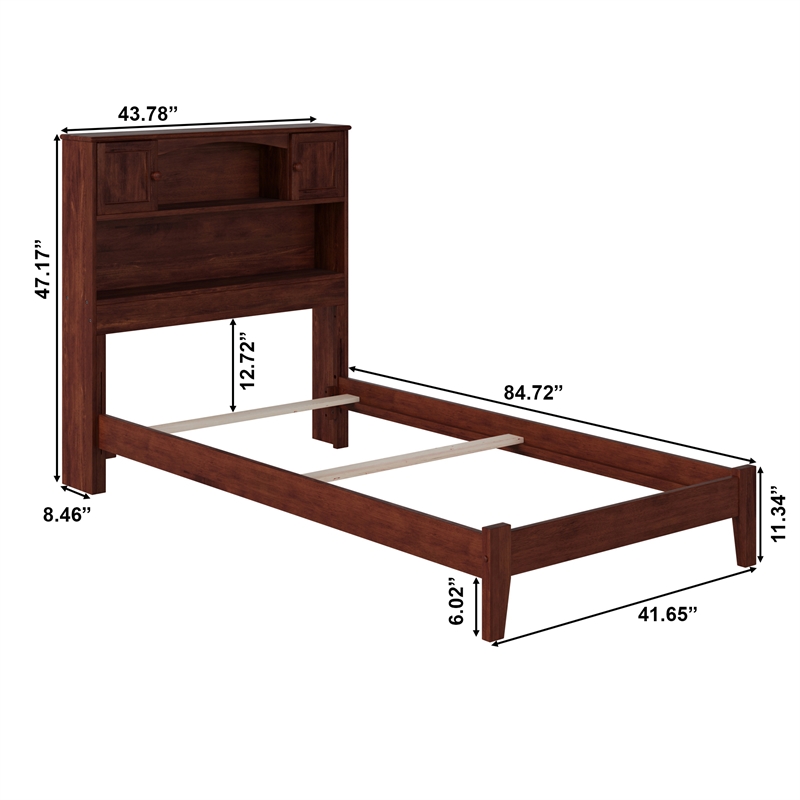 AFI Newport Twin Bookcase Solid Wood Bed in Walnut