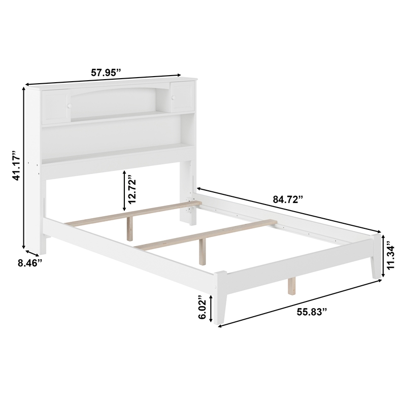 AFI Newport Full Bookcase Solid Wood Panel Bed in White
