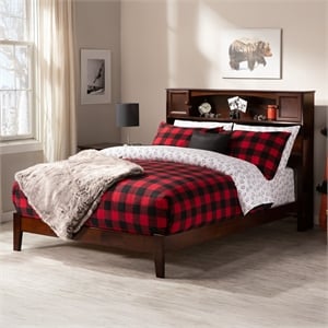 AFI Newport Full Bookcase Solid Wood Panel Bed in Walnut