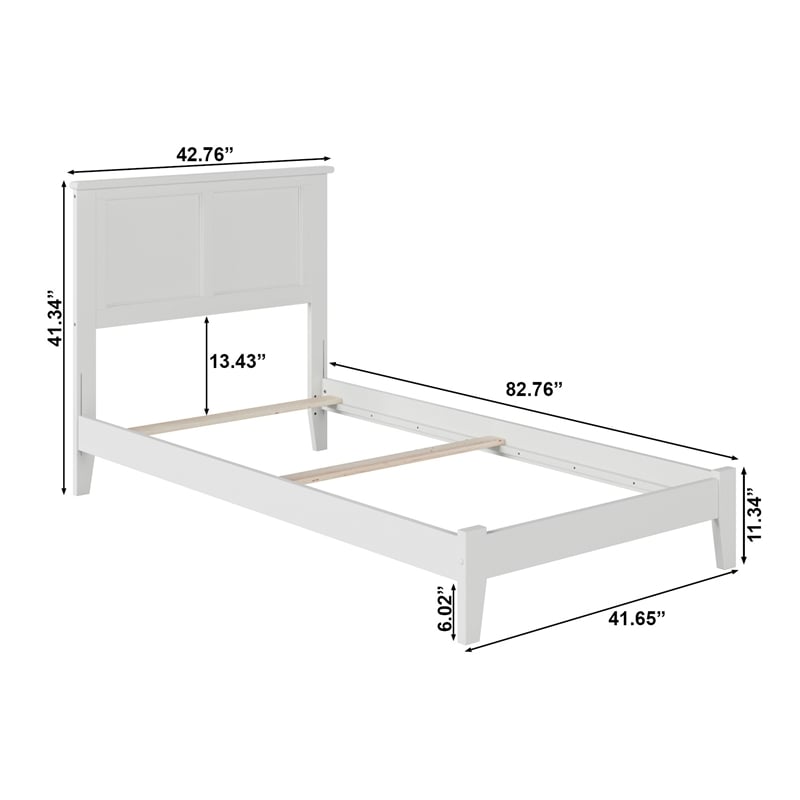 Madison Twin XL Solid Wood Foundation Bed in White