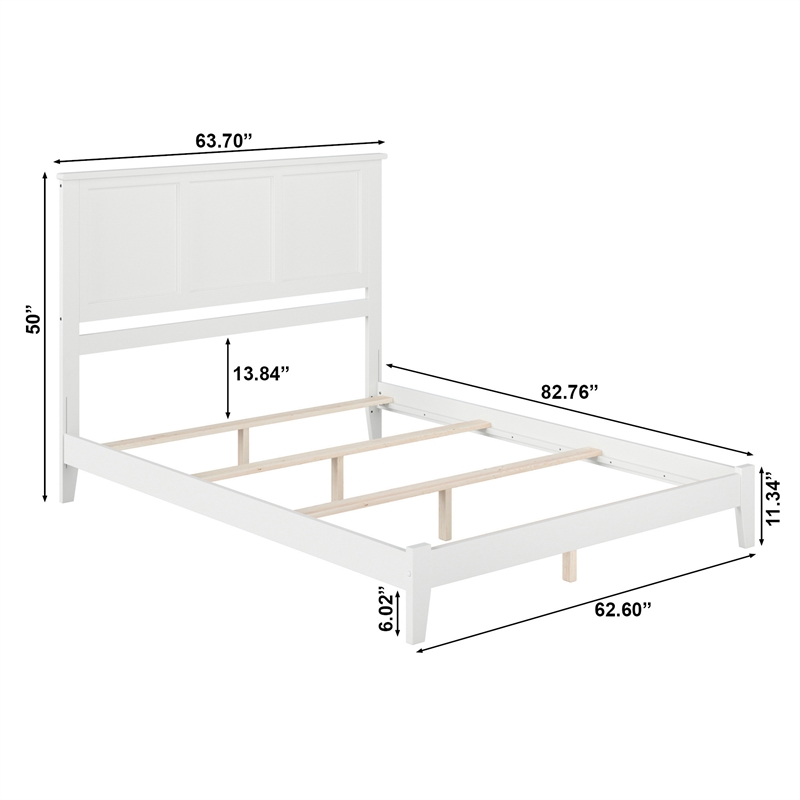 Madison Queen Solid Wood Foundation Bed in White
