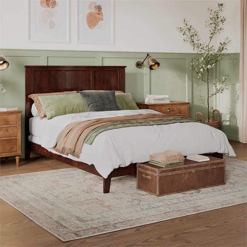 Madison Queen Solid Wood Foundation Bed in Walnut
