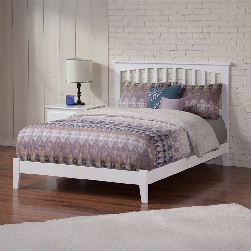 Mission Queen Solid Wood Foundation Bed in White