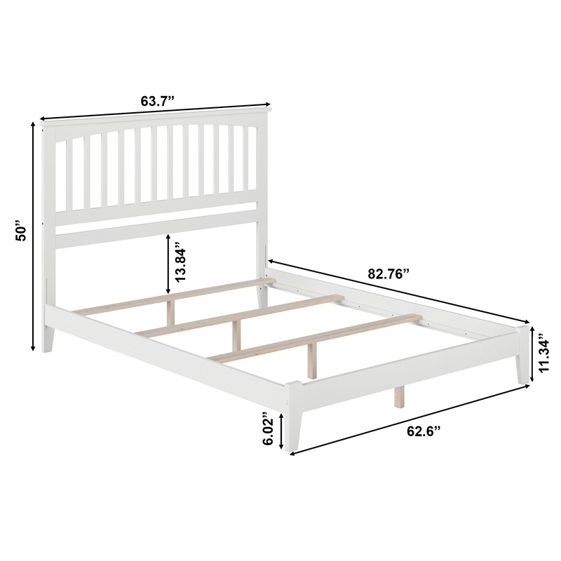 Mission Queen Solid Wood Foundation Bed in White