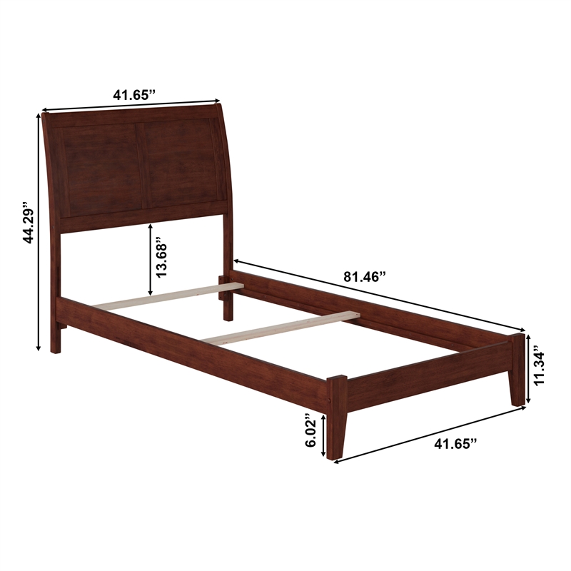 Portland Twin Solid Wood Foundation Bed in Walnut
