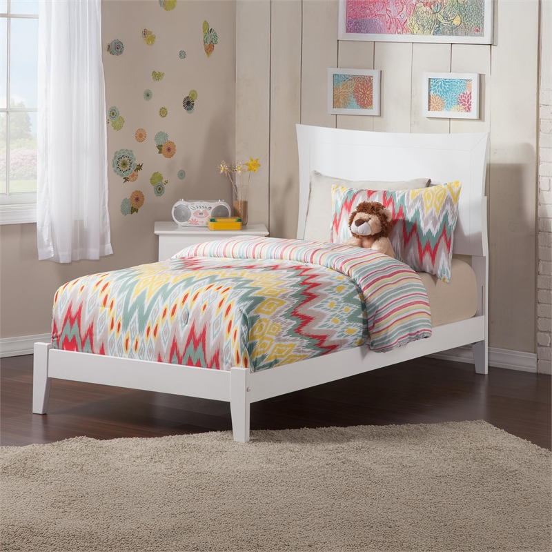 AFI Metro Twin XL Solid Wood Panel Bed with USB Charging Station in White