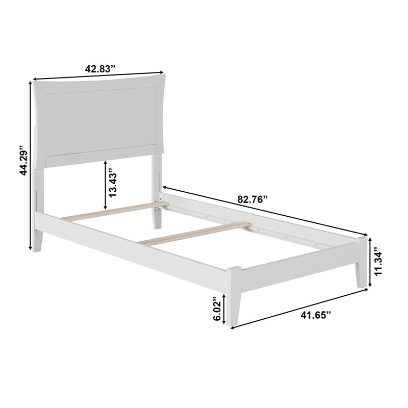 AFI Metro Twin XL Solid Wood Panel Bed with USB Charging Station in White