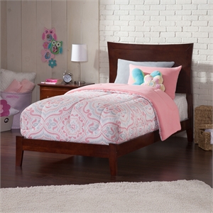 AFI Metro Twin XL Solid Wood Panel Bed with USB Charging Station in Walnut