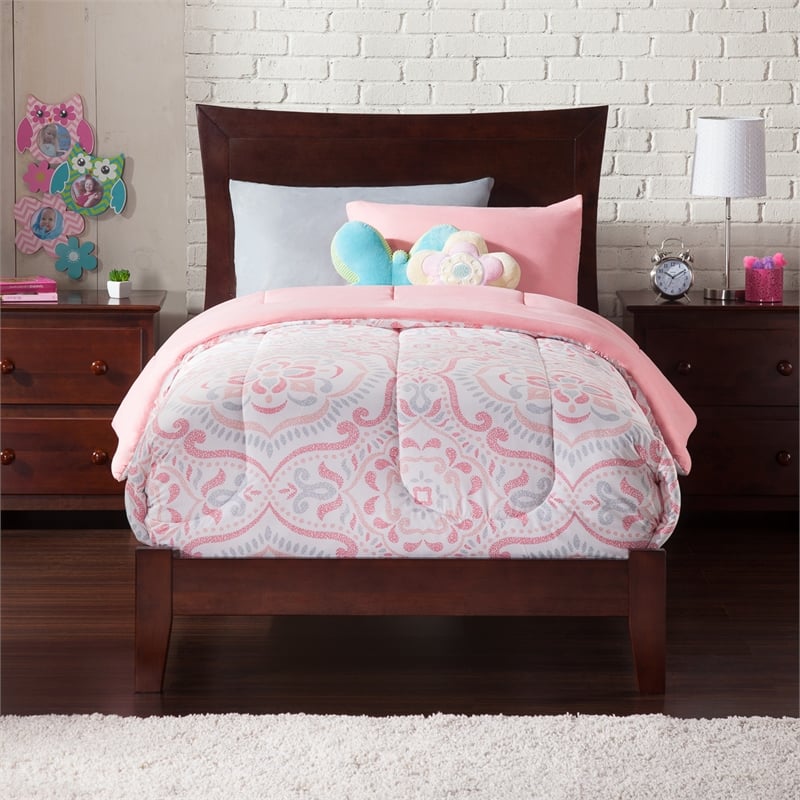 AFI Metro Twin XL Solid Wood Panel Bed with USB Charging Station in Walnut