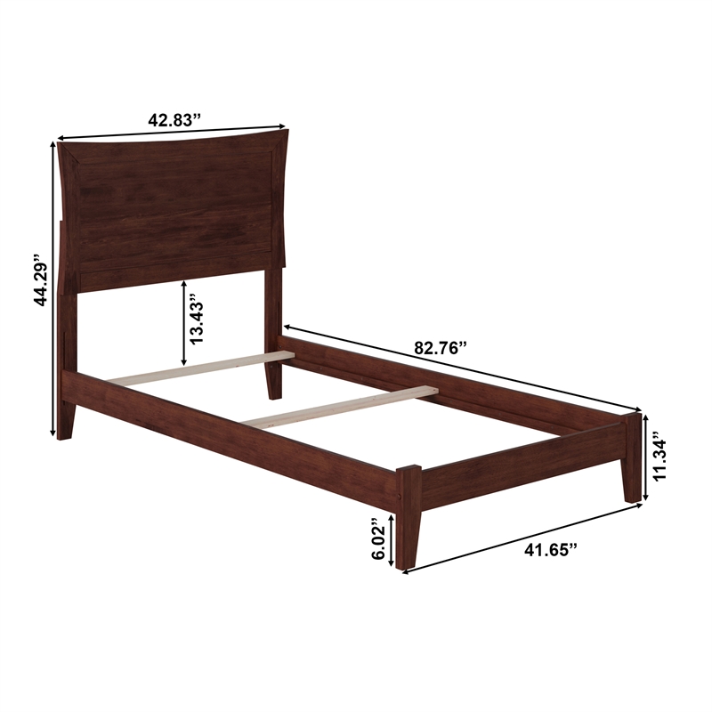 AFI Metro Twin XL Solid Wood Panel Bed with USB Charging Station in Walnut