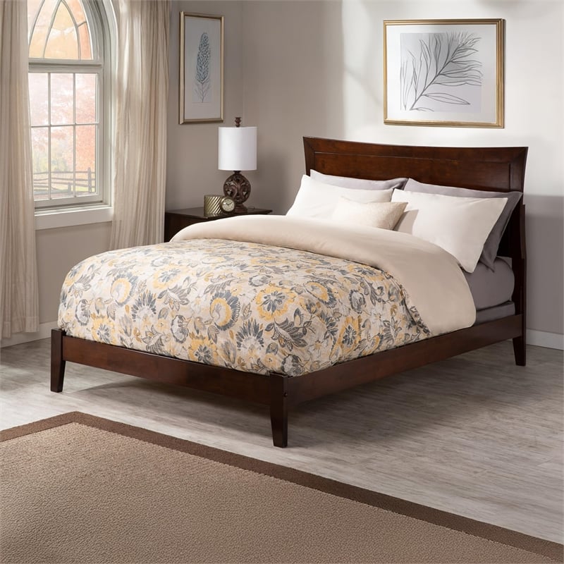 AFI Metro Full Solid Wood Panel Bed with USB Charger in Walnut