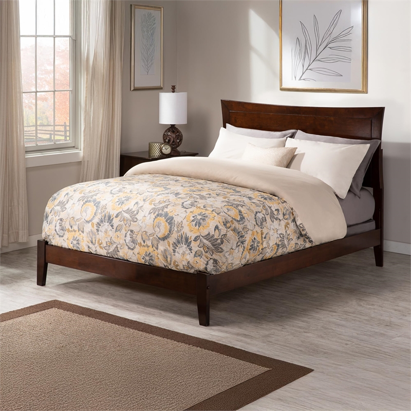AFI Metro Queen Solid Wood Panel Bed with USB Charging Station in Walnut