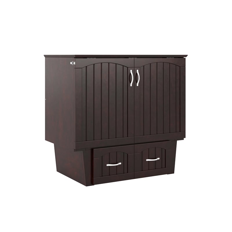 Nantucket Twin Wood Murphy Bed Chest w Mattress and Built-in Charger in Espresso