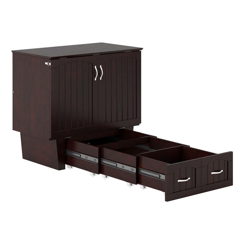 Nantucket Twin Wood Murphy Bed Chest w Mattress and Built-in Charger in Espresso