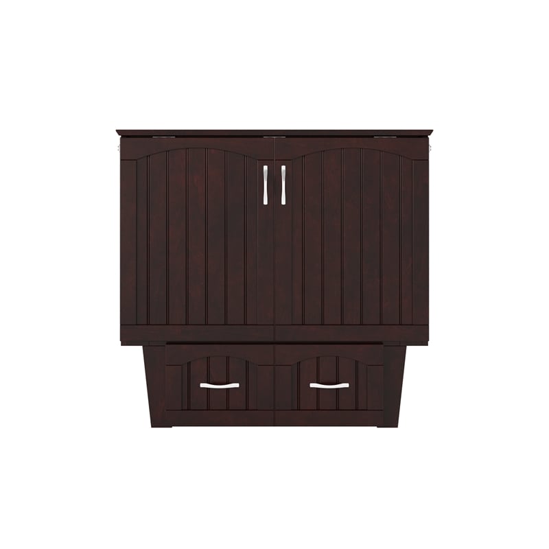 Nantucket Twin Wood Murphy Bed Chest w Mattress and Built-in Charger in Espresso