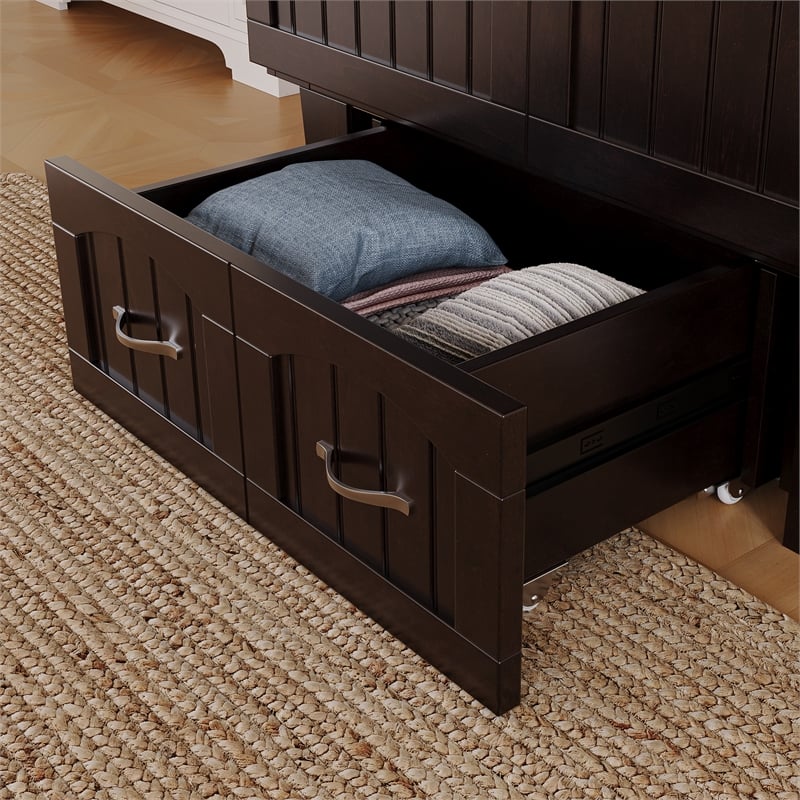 Nantucket Twin Wood Murphy Bed Chest w Mattress and Built-in Charger in Espresso