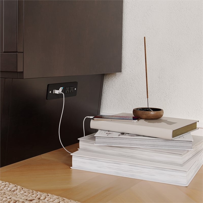 Nantucket Twin Wood Murphy Bed Chest w Mattress and Built-in Charger in Espresso