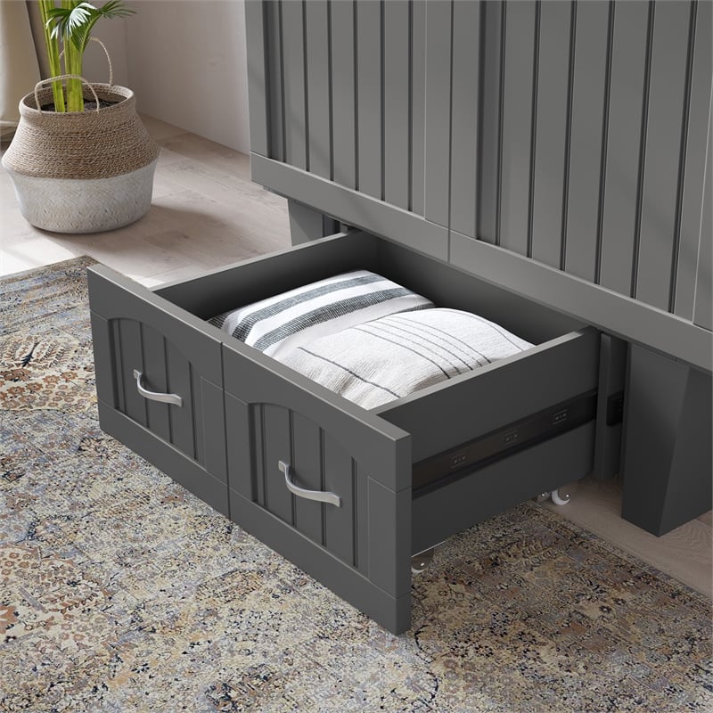 Nantucket Twin Wood Murphy Bed Chest with Mattress and Built-in Charger in Gray