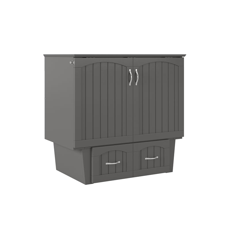 Nantucket Twin Wood Murphy Bed Chest with Mattress and Built-in Charger in Gray