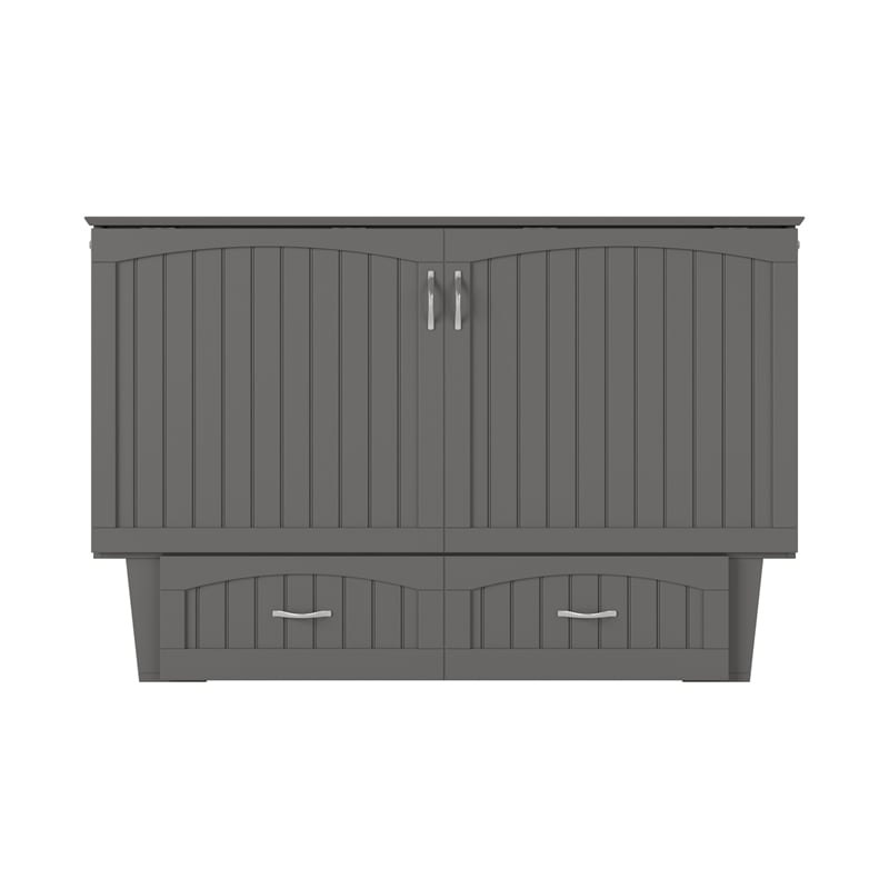 Nantucket Queen Wood Murphy Bed Chest with Mattress and Built-in Charger in Gray