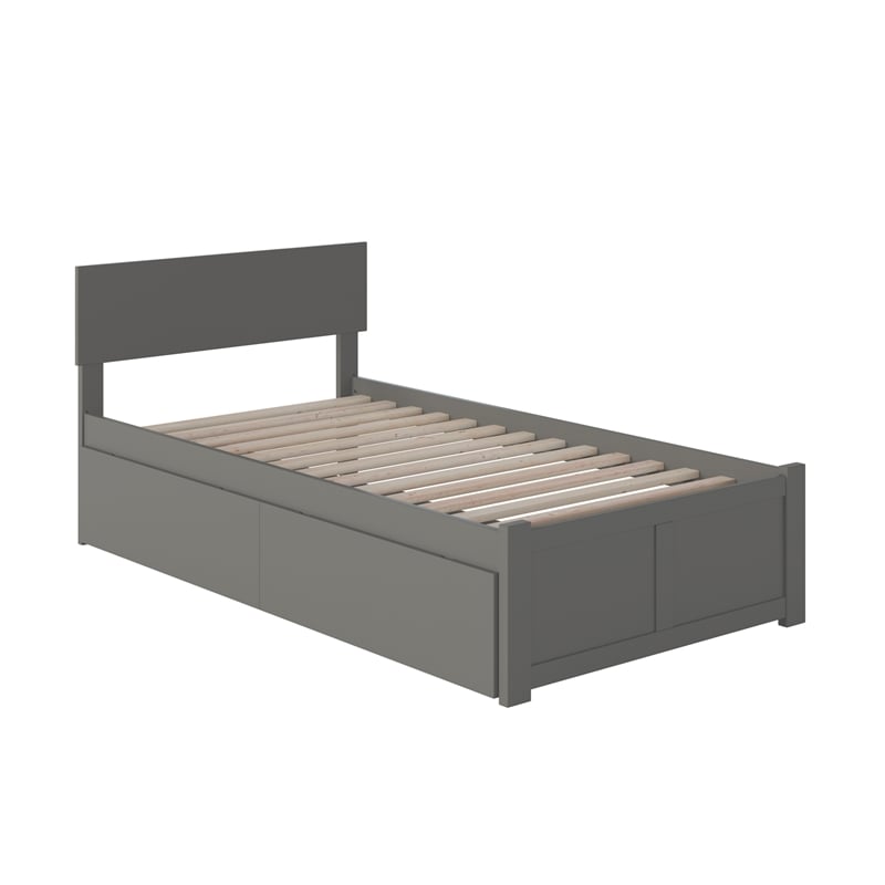 Orlando Twin XL Wood Platform Bed with Footboard and Storage Drawers in Grey