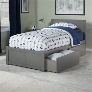 Orlando Twin Wood Platform Bed with Footboard and Storage Drawers in Grey