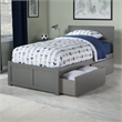 Orlando Twin Wood Platform Bed with Footboard and Storage Drawers in Grey