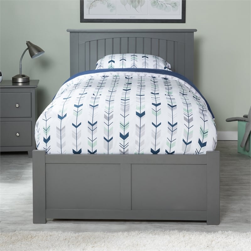 Nantucket Twin XL Wood Platform Bed with Footboard and Storage Drawers in Grey