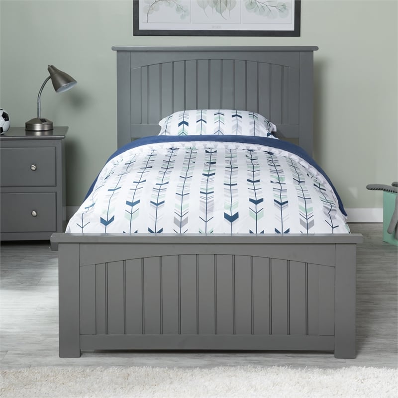 Nantucket Twin XL Wood Foundation Bed with Matching Footboard in Grey