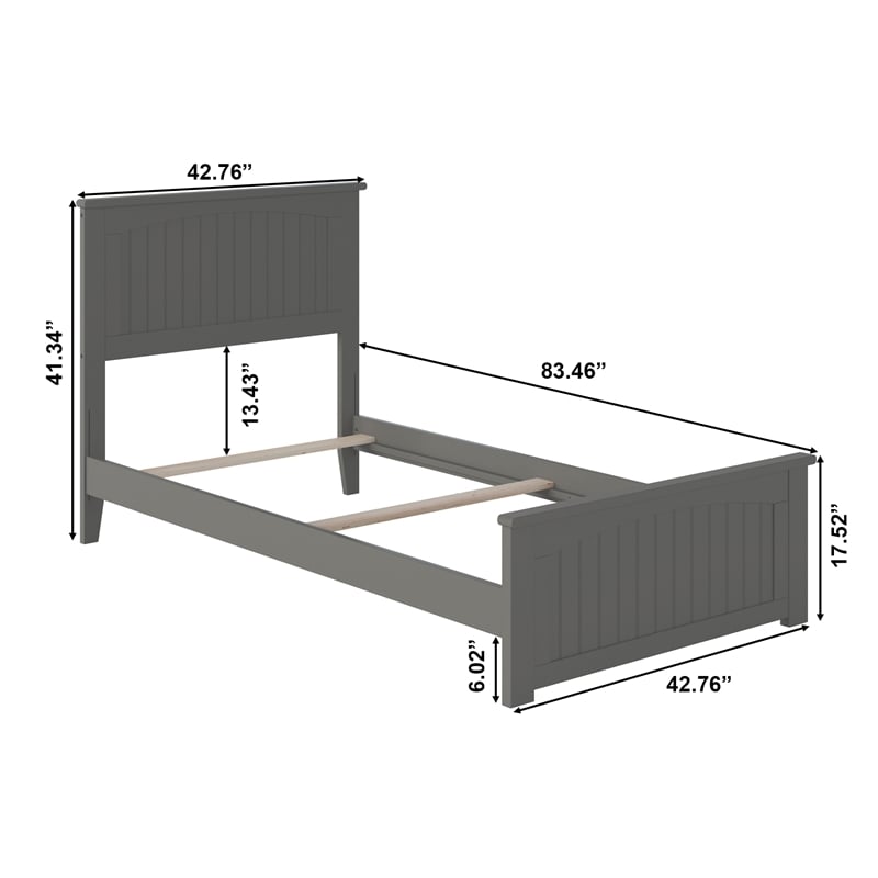 Nantucket Twin XL Wood Foundation Bed with Matching Footboard in Grey