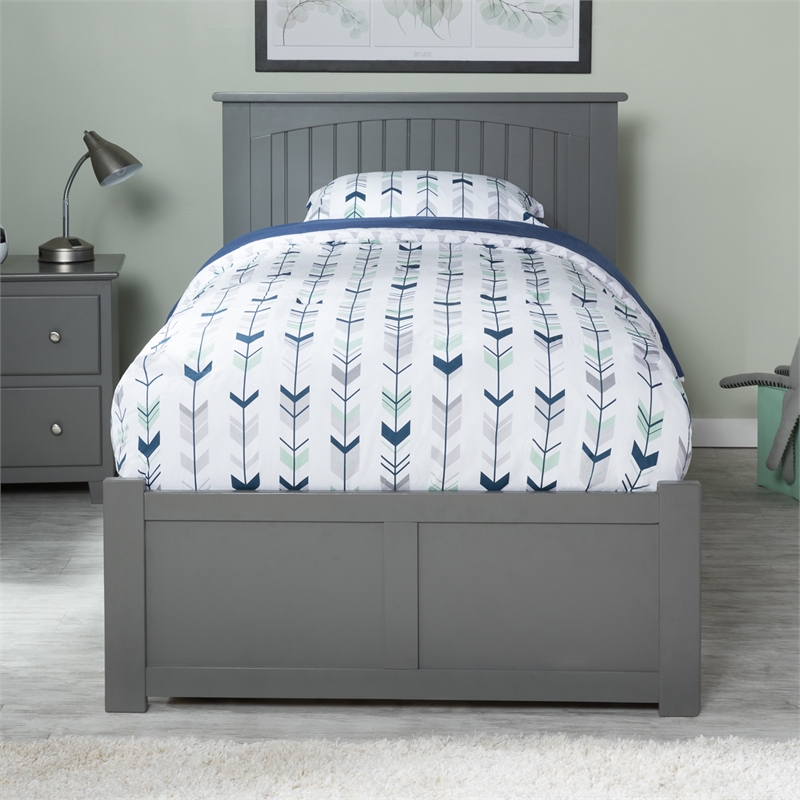 Nantucket Twin Wood Platform Bed with Footboard and Storage Drawers in Grey