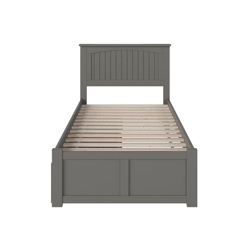 Nantucket Twin Wood Platform Bed with Footboard and Storage Drawers in Grey