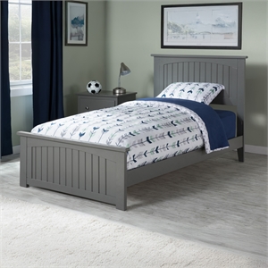 Nantucket Twin Wood Foundation Bed with Matching Footboard in Grey