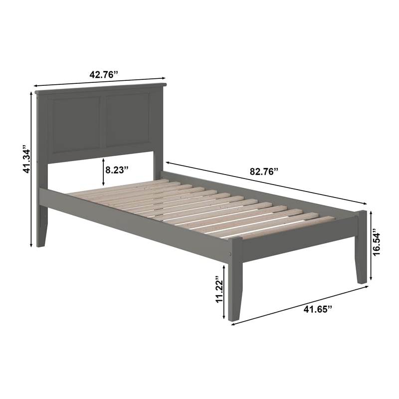 Madison Twin XL Solid Wood Platform Bed in Grey